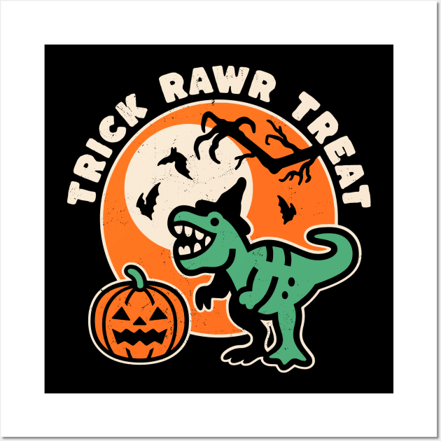 Trick Rawr Treat Witch Halloween Dinosaur T-Rex Funny Kids Wall Art by OrangeMonkeyArt